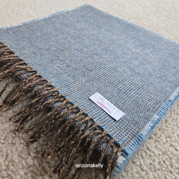 NWOT McNutt Lambswool Scarf Blue Brown - Picture 11 of 13